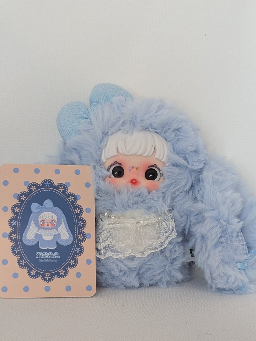 Plush Blue Bunny Doll with Lace Bib - Kids Toys - Picture 4 of 4